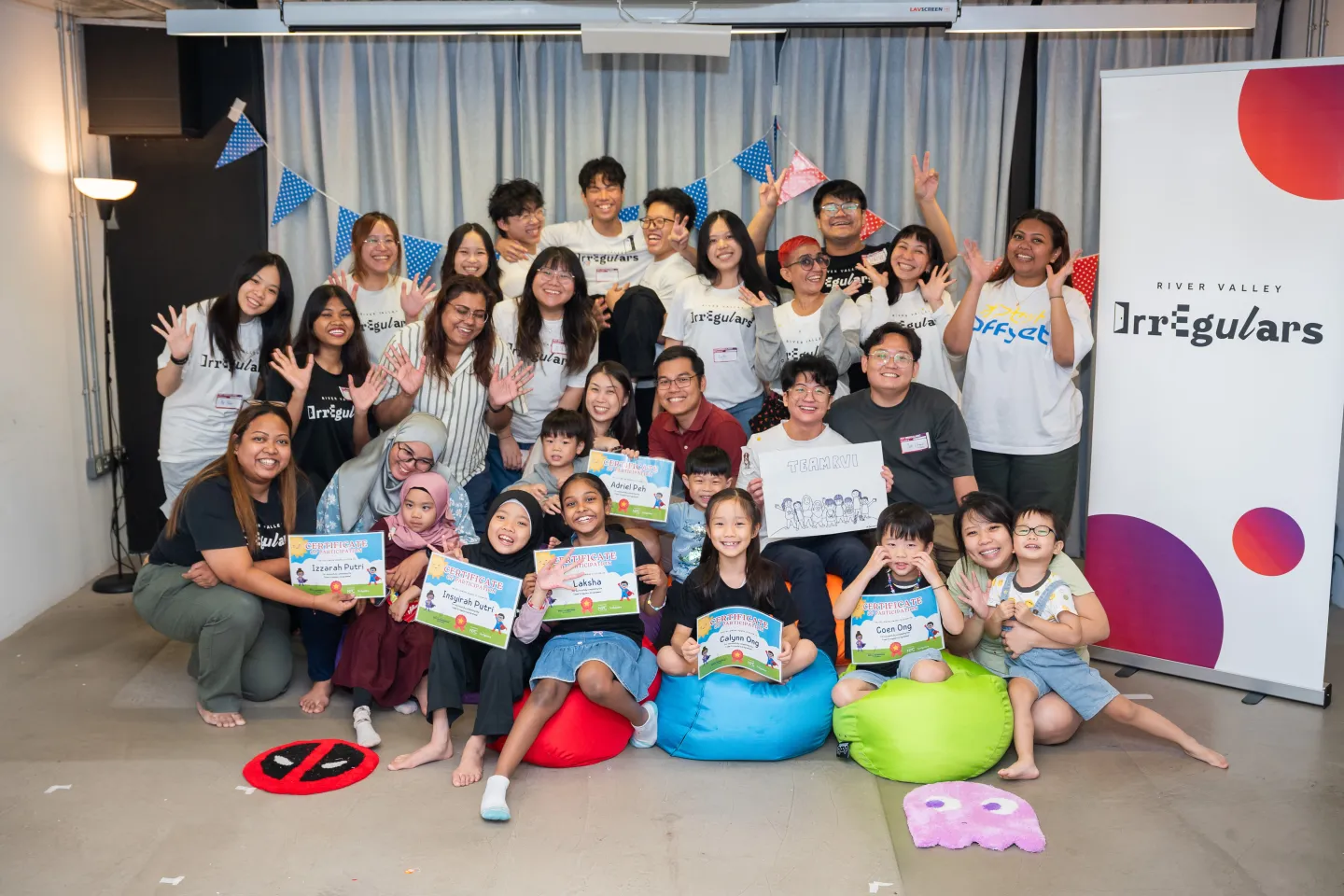 Parents and kids in a Team Irregulars! session.